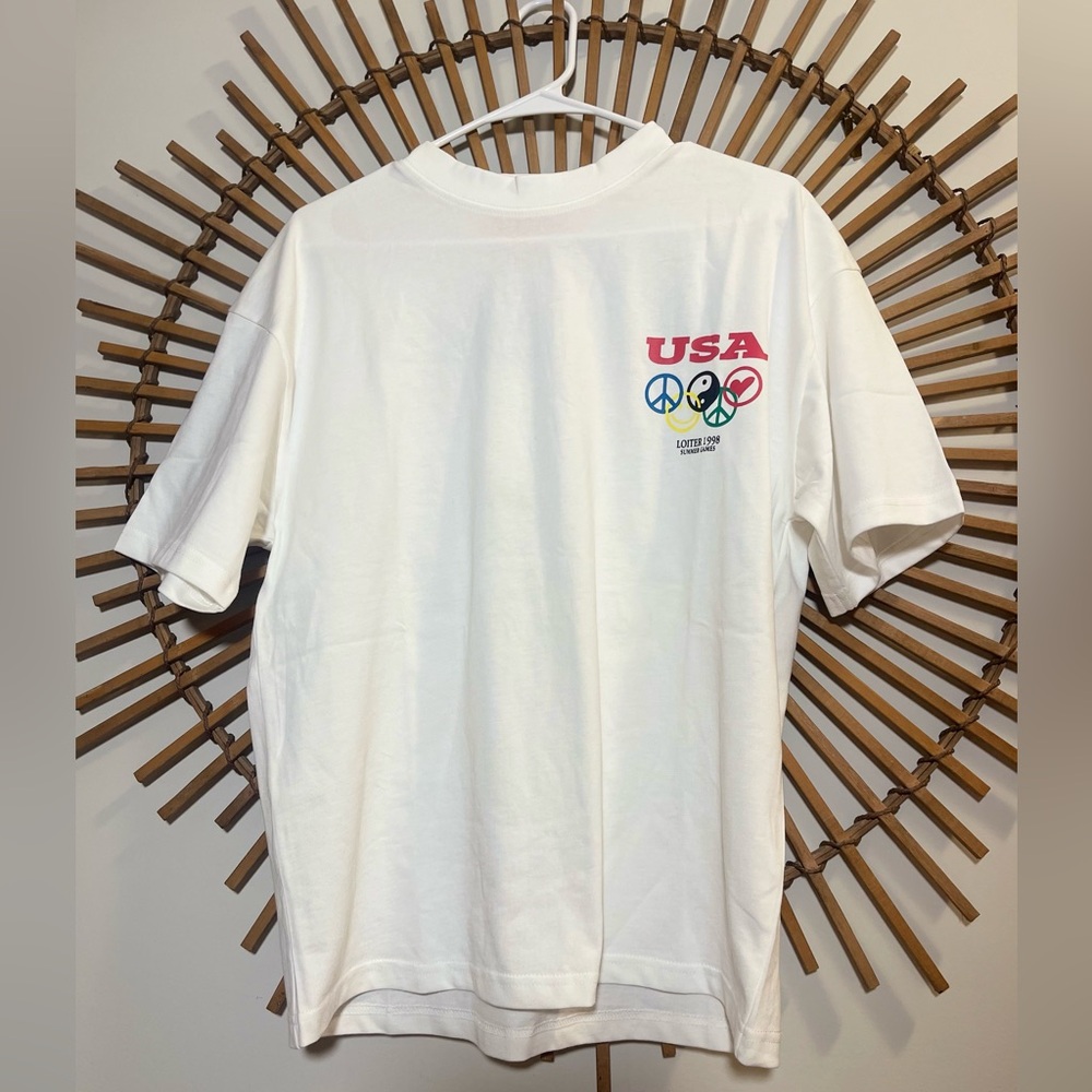 Loiter NWT White Graphic Tee Summer Games 1998 Streetwear Short Slv Sz S